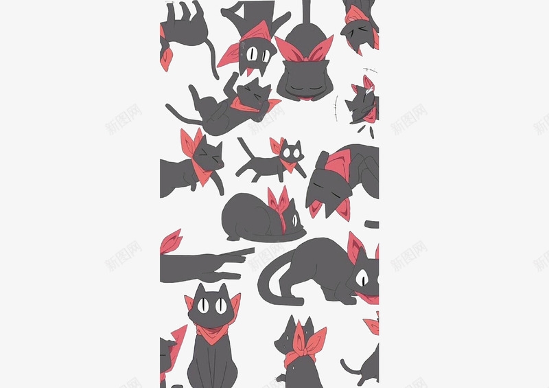 黑色猫咪背景装饰图案png免抠素材_新图网 https://ixintu.com 猫咪 红色领带 装饰 黑色