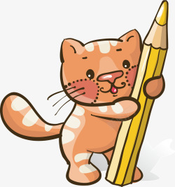 卡通猫与铅笔矢量图素材
