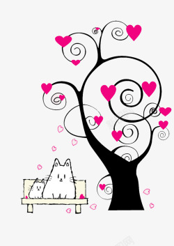 猫给爱心爱心树下谈恋爱的猫高清图片
