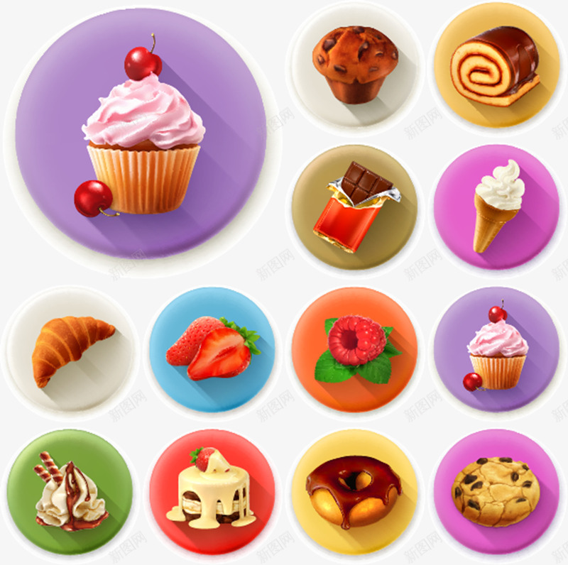 十三13款甜品图标png_新图网 https://ixintu.com 13款甜品图标 冰淇淋 水果 点心素材 矢量素材 蛋糕 食品素材