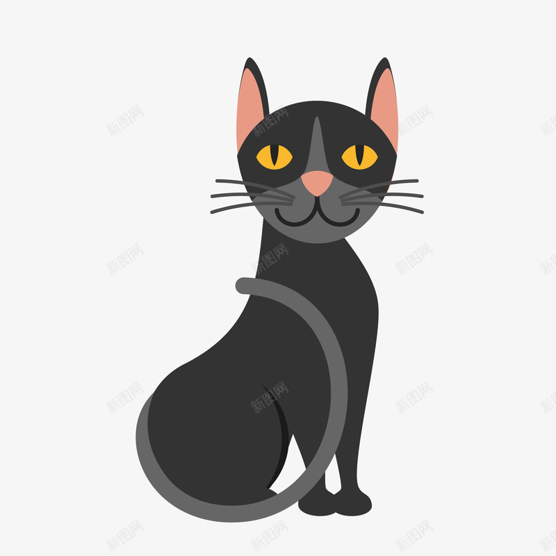 扁平化黑色的猫咪矢量图ai免抠素材_新图网 https://ixintu.com 动物设计 卡通 宠物 扁平化 猫咪 黑色 矢量图