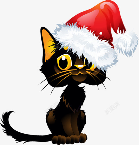 黑色猫咪带着圣诞帽png免抠素材_新图网 https://ixintu.com 可爱 圣诞帽 猫咪 黑色