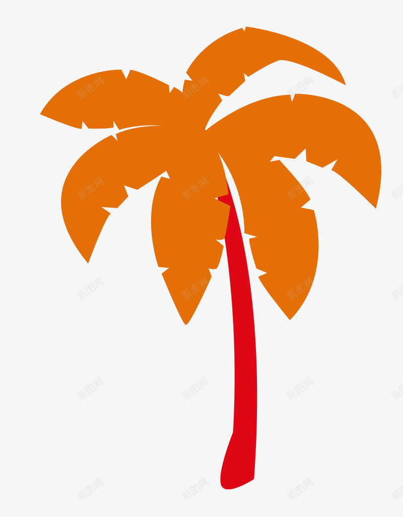 手绘椰子树png免抠素材_新图网 https://ixintu.com 一棵 卡通 叶子 手绘 椰子树 橘色 简图 红色