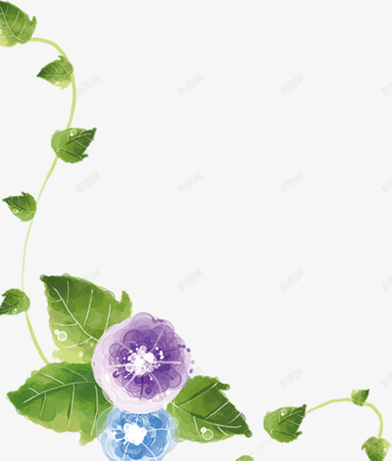 绿色清爽树叶紫色花朵png免抠素材_新图网 https://ixintu.com 树叶 清爽 紫色 绿色 花朵