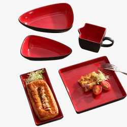 一套红色餐具盘子素材