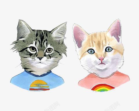 两个猫咪头png免抠素材_新图网 https://ixintu.com 动物 卡通 手绘 插画