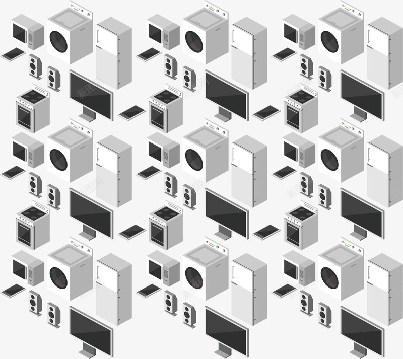 灰色质感电子设备png免抠素材_新图网 https://ixintu.com 洗衣机 灰色质感 电冰箱 电子 电子设备 电视机 矢量png