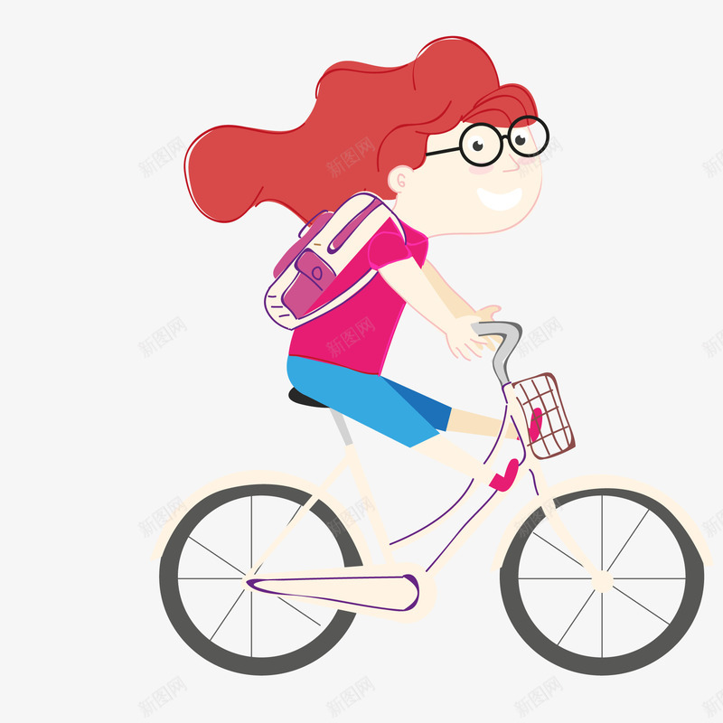 骑自行车的小女孩矢量图ai免抠素材_新图网 https://ixintu.com 上学 人物设计 小女孩 戴眼镜 绿色出行 运动 骑车 矢量图