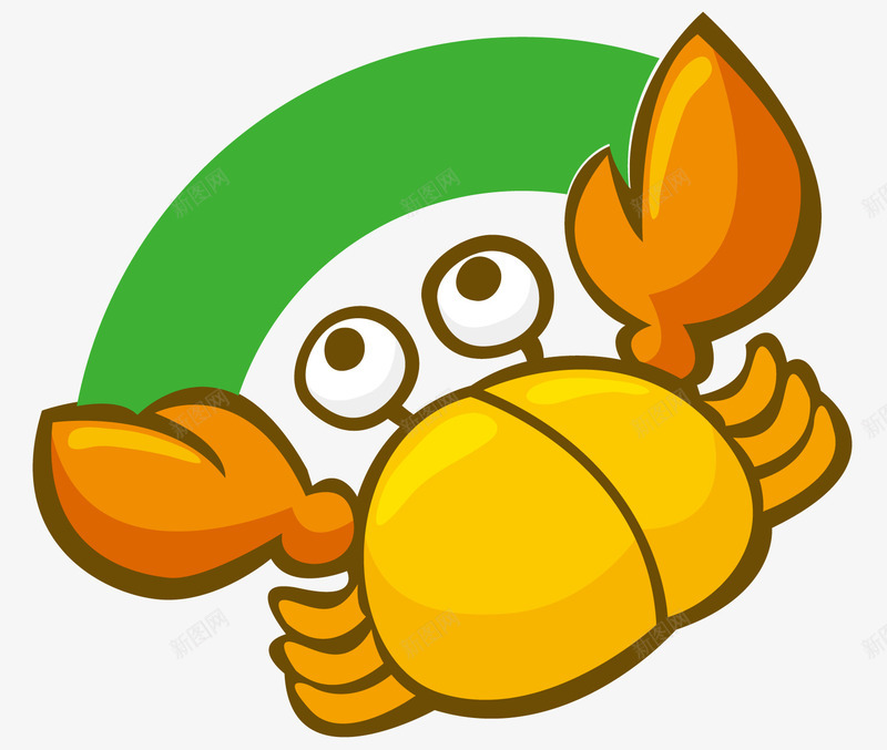 一个黄色的小螃蟹矢量图ai免抠素材_新图网 https://ixintu.com 卡通 卡通动物 可爱 橘色的爪子 绿色背景 黄色的小螃蟹 矢量图