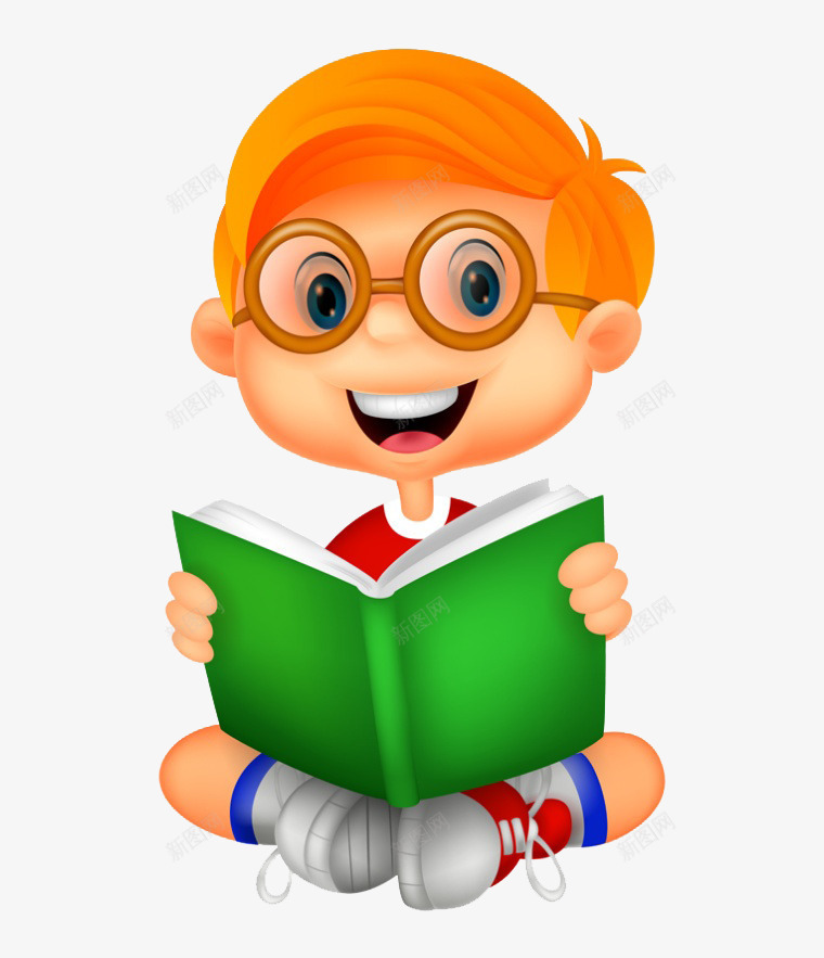 戴眼镜看书的小男孩png免抠素材_新图网 https://ixintu.com 卡通 戴眼镜 男孩 看书