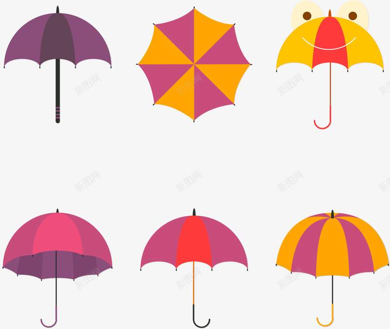 6款彩色雨伞矢量图ai免抠素材_新图网 https://ixintu.com 卡通雨伞 雨伞 雨伞矢量 雨伞设计 矢量图