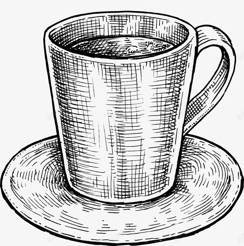 素描杯子碟子png免抠素材_新图网 https://ixintu.com 卡通 手绘 杯子 碟子 简图 素描 餐具 黑色