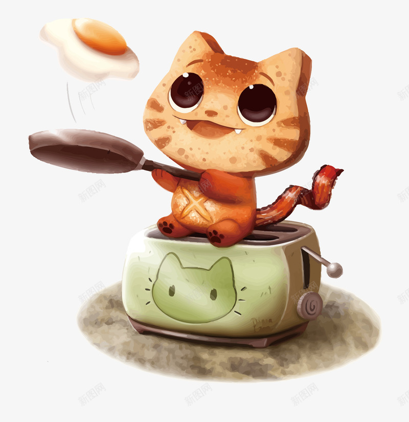 猫咪png免抠素材_新图网 https://ixintu.com 卡通 可爱 手绘 煎蛋 猫咪 矢量猫咪 面包机