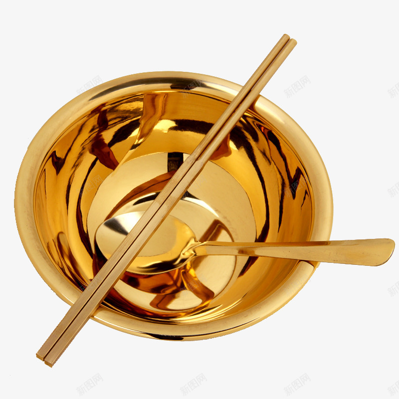 餐饮三件套png免抠素材_新图网 https://ixintu.com 文化艺术 金色的勺子 金色的碗 金色的筷子 金饭碗 餐具 餐饮