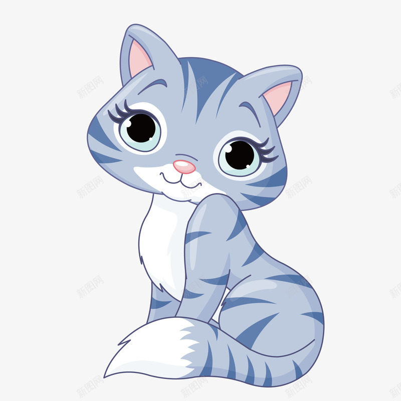 蓝色猫咪png免抠素材_新图网 https://ixintu.com 卡通猫咪 可爱 大眼睛 插图 猫咪 蓝色猫咪