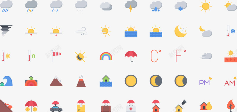 天气气候彩色扁平标图标png_新图网 https://ixintu.com ico 天气 气候