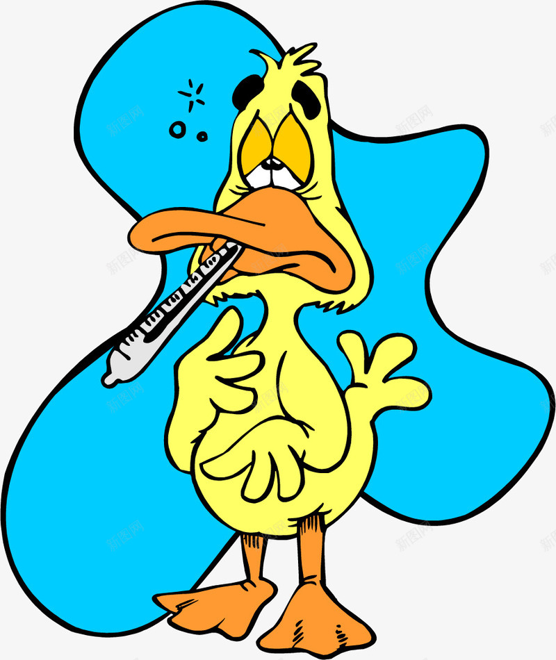 生病的鸭子png免抠素材_新图网 https://ixintu.com 一只 体温计 卡通 手绘 橘色 蓝色 鸭子 黄色