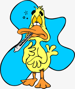 蓝色体温计生病的鸭子高清图片