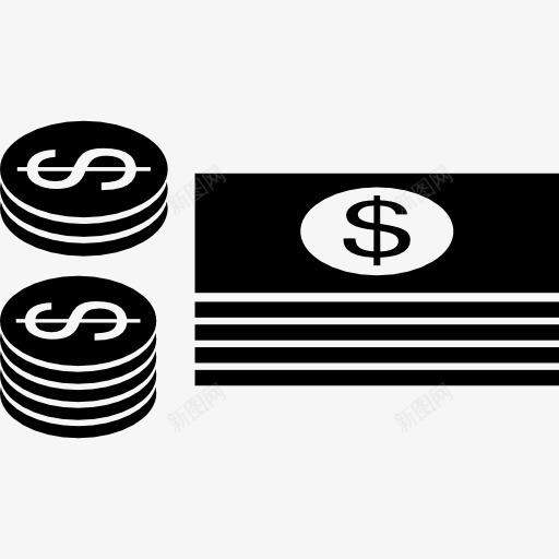 栈的纸币和硬币图标png_新图网 https://ixintu.com 交换 商业 美元符号 货币 钱 钱字符号 银行