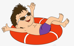 戴墨镜的男孩睡在游泳圈上高清图片