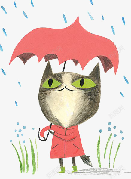 打伞的猫png免抠素材_新图网 https://ixintu.com 下雨 卡通 宠物 手绘 打伞 插画 猫咪