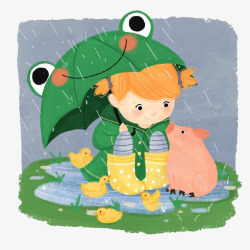 小女孩青蛙伞素材
