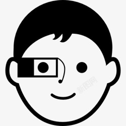 年轻的谷歌眼镜孩子与谷歌眼镜对眼睛的图标高清图片
