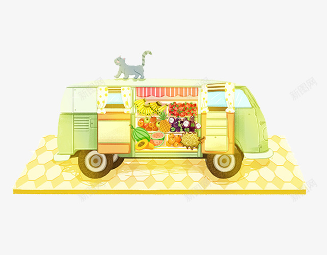 卖蔬果的移动摊点png免抠素材_新图网 https://ixintu.com 水果 猫咪 素材 车辆