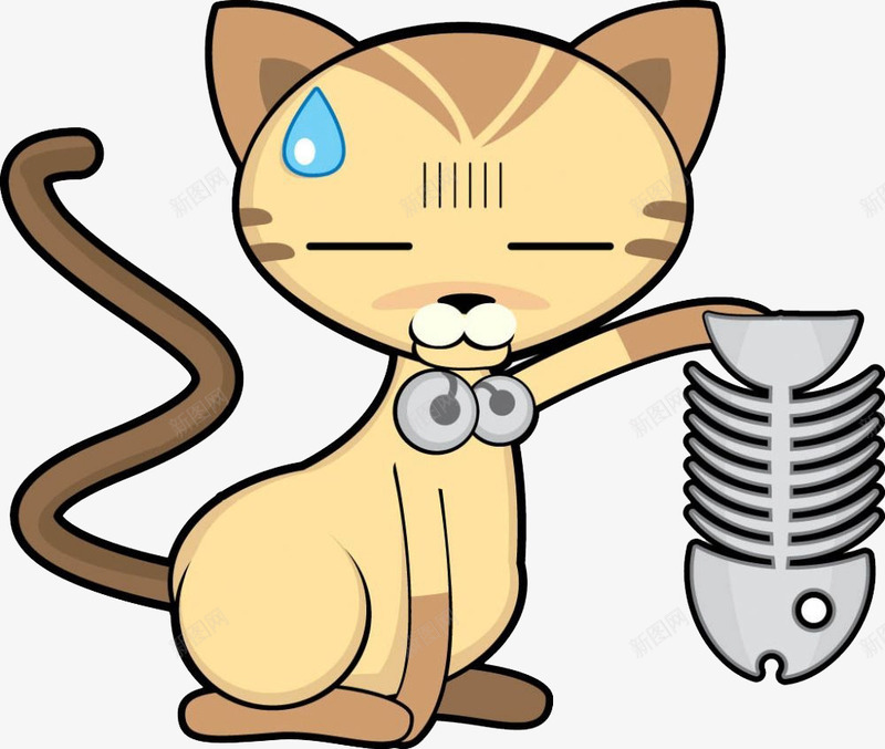 卡通手绘拿着鱼刺的可爱猫咪png免抠素材_新图网 https://ixintu.com 动物 卡通 卡通手绘 可爱 猫咪 鱼刺