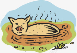 浸在污泥中卡通插图污泥中臭臭的小猪高清图片