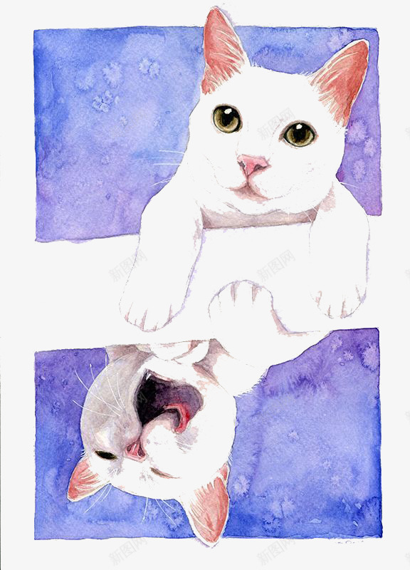 水彩猫咪png免抠素材_新图网 https://ixintu.com 卡通 手绘 水彩 猫咪 白色