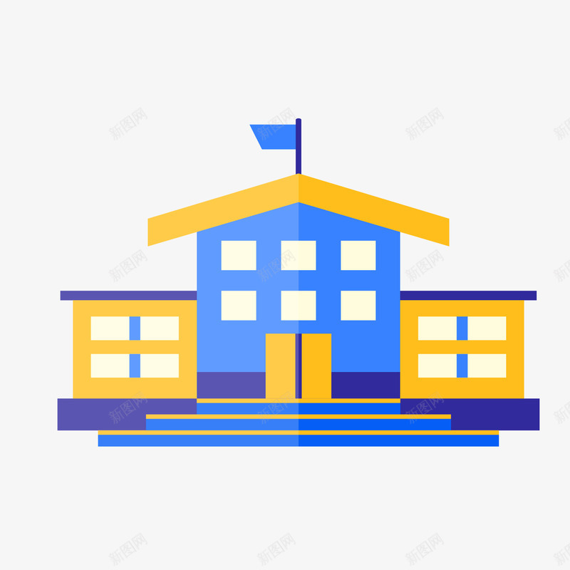 蓝色教学楼png免抠素材_新图网 https://ixintu.com 教学楼 蓝色 装饰素材