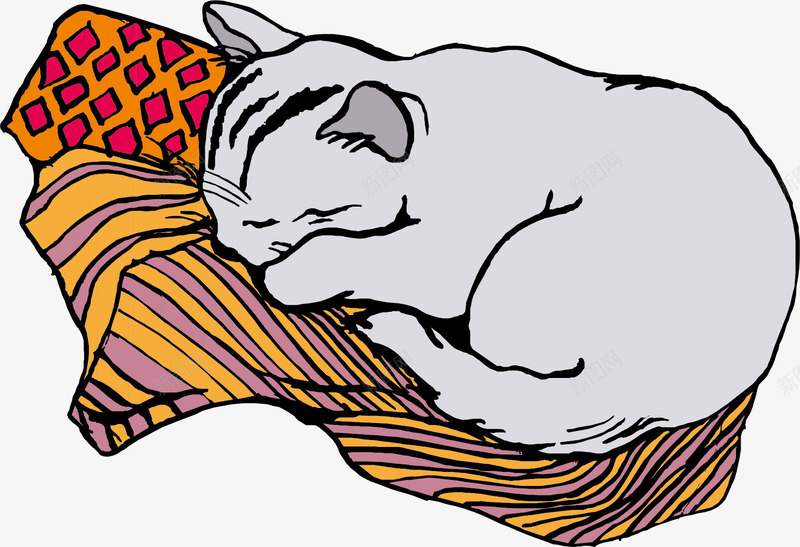 猫咪矢量图eps免抠素材_新图网 https://ixintu.com 卡通猫咪 慵懒的猫 猫 睡觉的猫 矢量图 紫灰色猫 躺被窝里的卡通猫