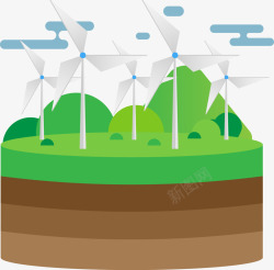 风车卡通平原绿色环保卡通风车图标高清图片