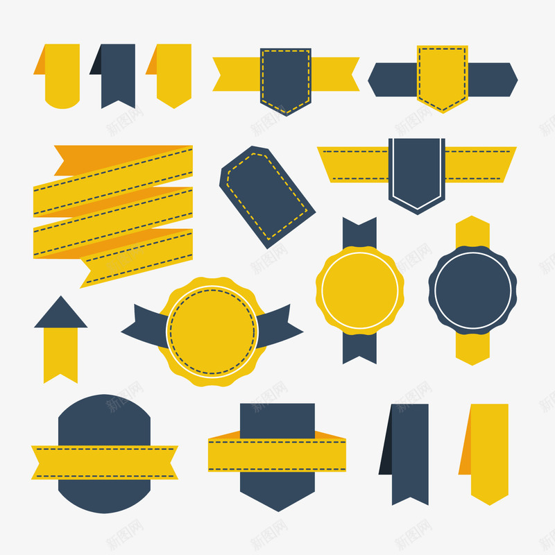 徽章和丝带的收集png免抠素材_新图网 https://ixintu.com 徽章和丝带的收集 蓝色徽章 黄色丝带