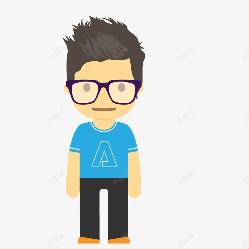 戴眼镜的男孩png免抠素材_新图网 https://ixintu.com 卡通 可爱的 帅气的 男孩 眼镜 站立 蓝色短袖