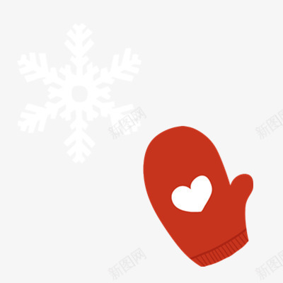 雪花图案与爱心手套png免抠素材_新图网 https://ixintu.com 卡通 暖和 红白色 贴图