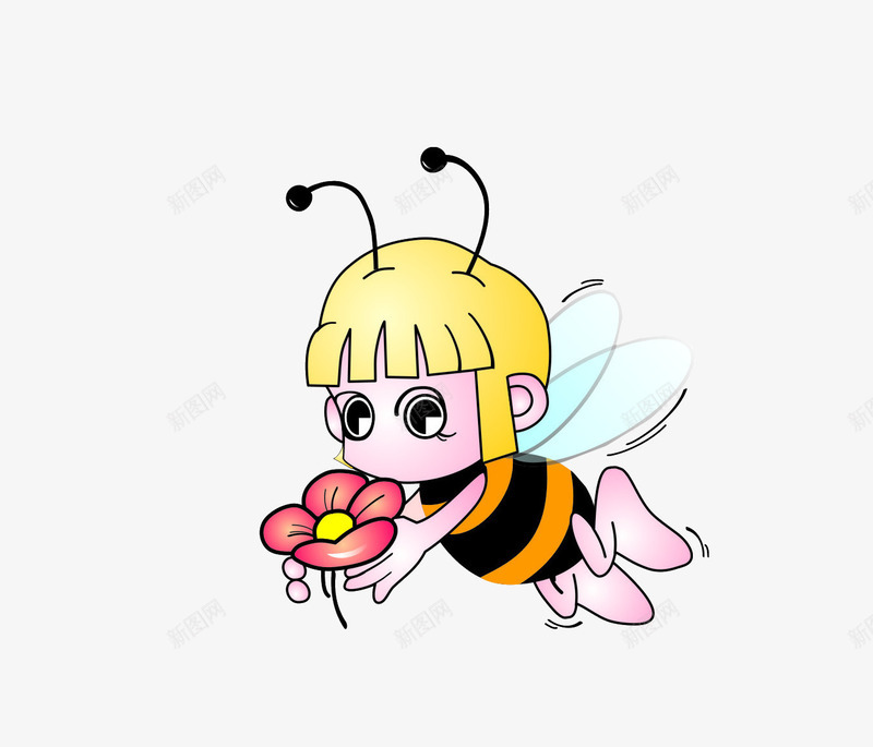 蜜蜂捧着花朵png免抠素材_新图网 https://ixintu.com 卡通 昆虫 花朵 蜜蜂