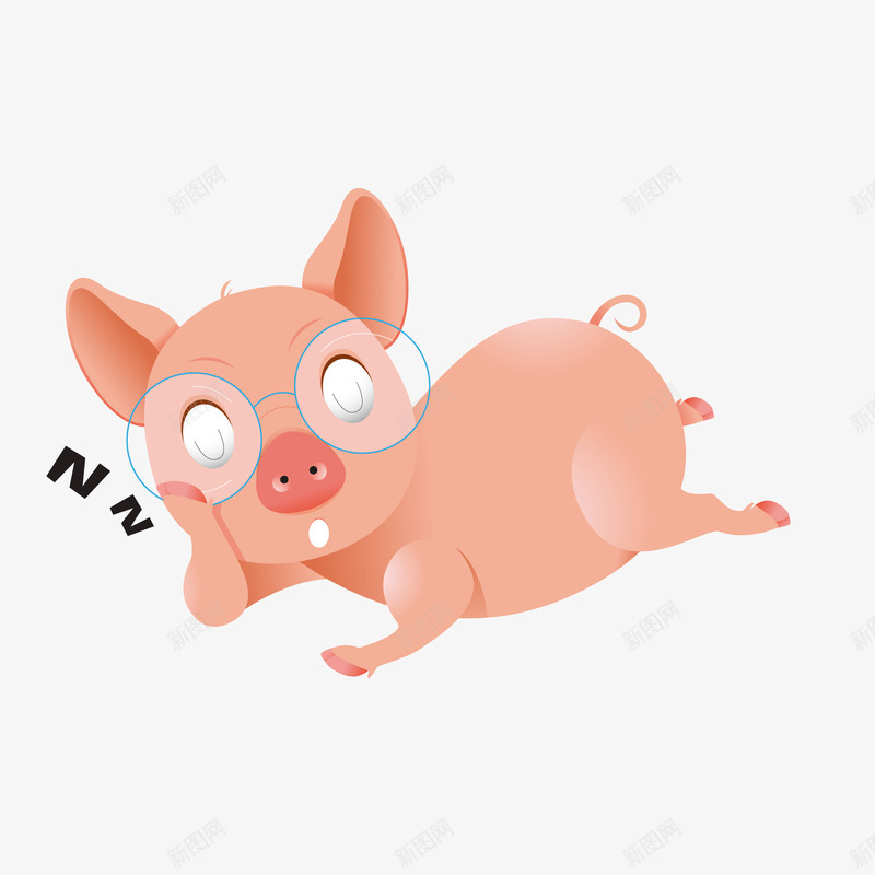 卡通睡觉的小猪矢量图ai免抠素材_新图网 https://ixintu.com 农场 动物设计 卡通 小猪 戴眼镜 睡觉 矢量图