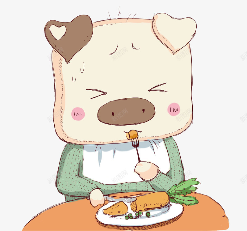 小猪就餐psd免抠素材_新图网 https://ixintu.com 卡通 可爱 吃饭 小猪