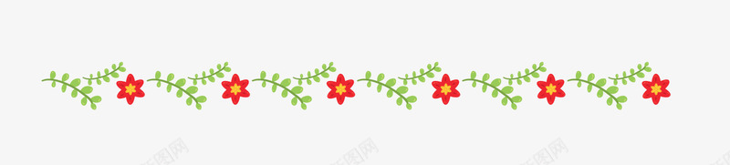 卡通绿色植物分割线png免抠素材_新图网 https://ixintu.com 分割线 卡通植物 红色花朵 绿色叶子 绿色植物