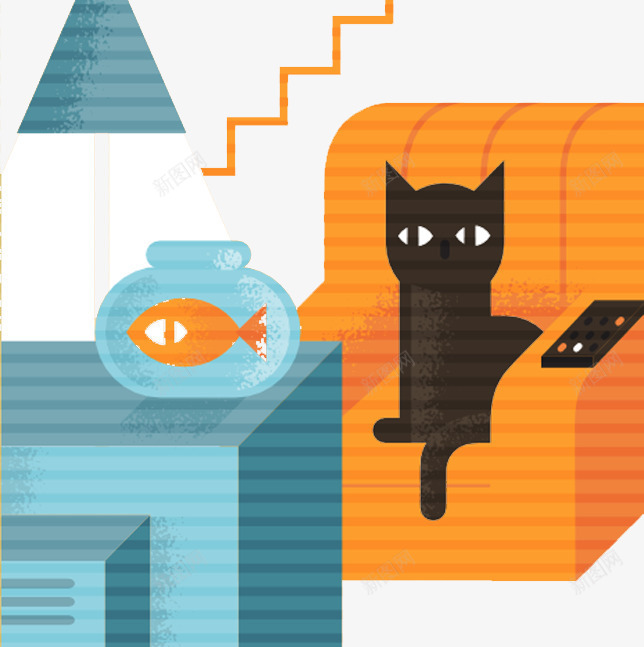 手绘看电视的猫png免抠素材_新图网 https://ixintu.com 创意设计 卡通设计 扁平创意图