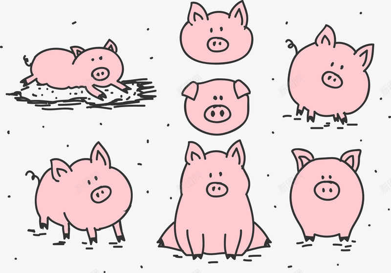 猪集png免抠素材_新图网 https://ixintu.com 农场 卡通 哺乳动物 头 小猪 猪矢量集 粉红