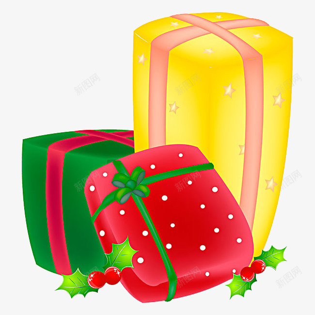 卡通礼物盒png免抠素材_新图网 https://ixintu.com 方形 礼物盒 红色的 绿色的 蝴蝶结 长形 黄色的