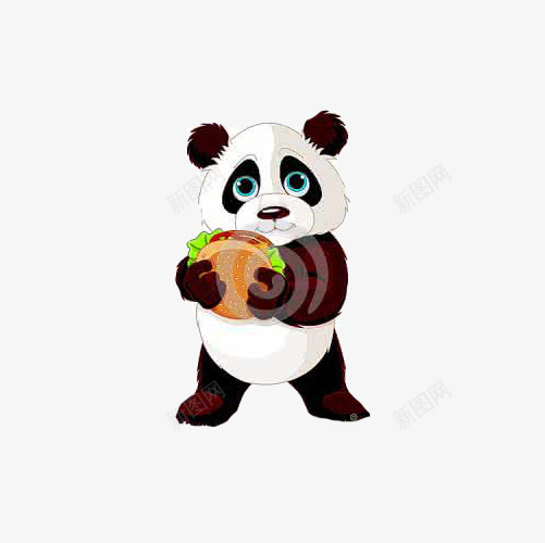 熊猫拿着蟹黄堡png免抠素材_新图网 https://ixintu.com 卡通 手绘 汉堡 汉堡设计 熊猫 蟹黄堡