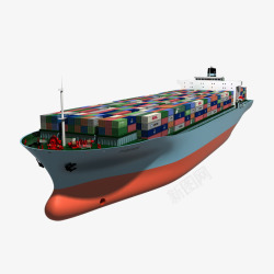货物红白色海运船橘蓝色大型海运船高清图片