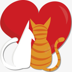 红色爱心甜蜜猫咪情侣矢量图素材