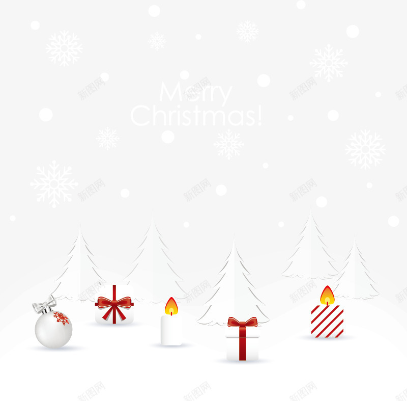 白色的圣诞节png免抠素材_新图网 https://ixintu.com 圣诞球 气泡 矢量免费图片素材 礼盒 蜡烛 雪地 雪花