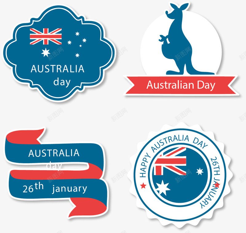 蓝色澳大利亚节日标签png免抠素材_新图网 https://ixintu.com 徽章 澳大利亚 矢量素材 节日彩带 蓝色 袋鼠