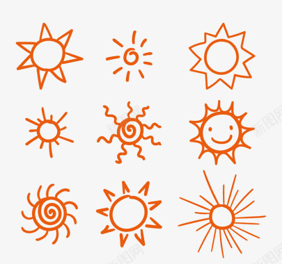 橙色手绘卡通太阳图标图标